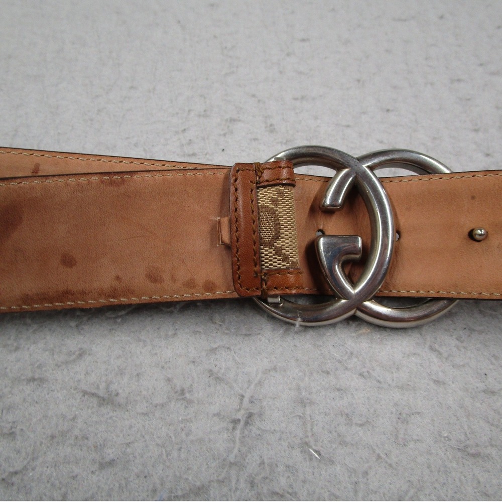 Gucci GG Supreme Canvas Interlocking G Buckle Belt Brown Leather 259982 100-40 - Picture 4 of 9
